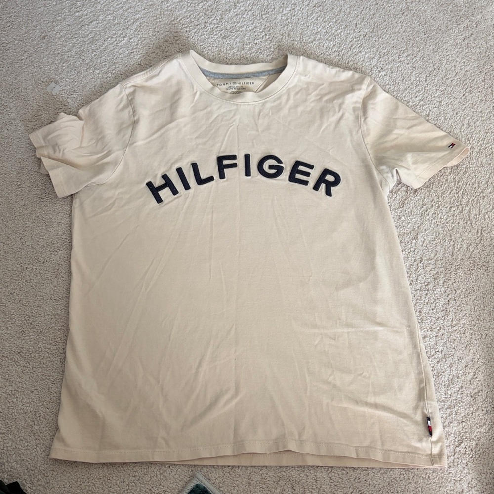 Tommy Hilfiger Beige Tee with Black Lettering